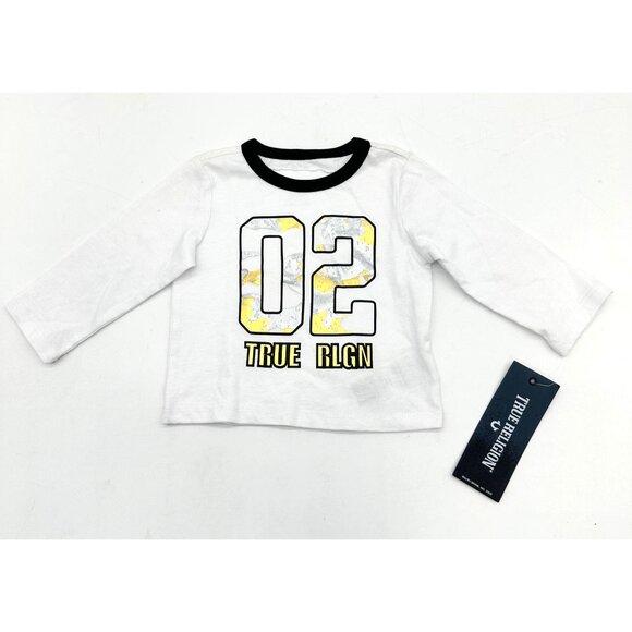 True Religion Baby T Shirt 6 Months White Pullover Long Sleeve Logo 02 Cotton - Picture 1 of 8